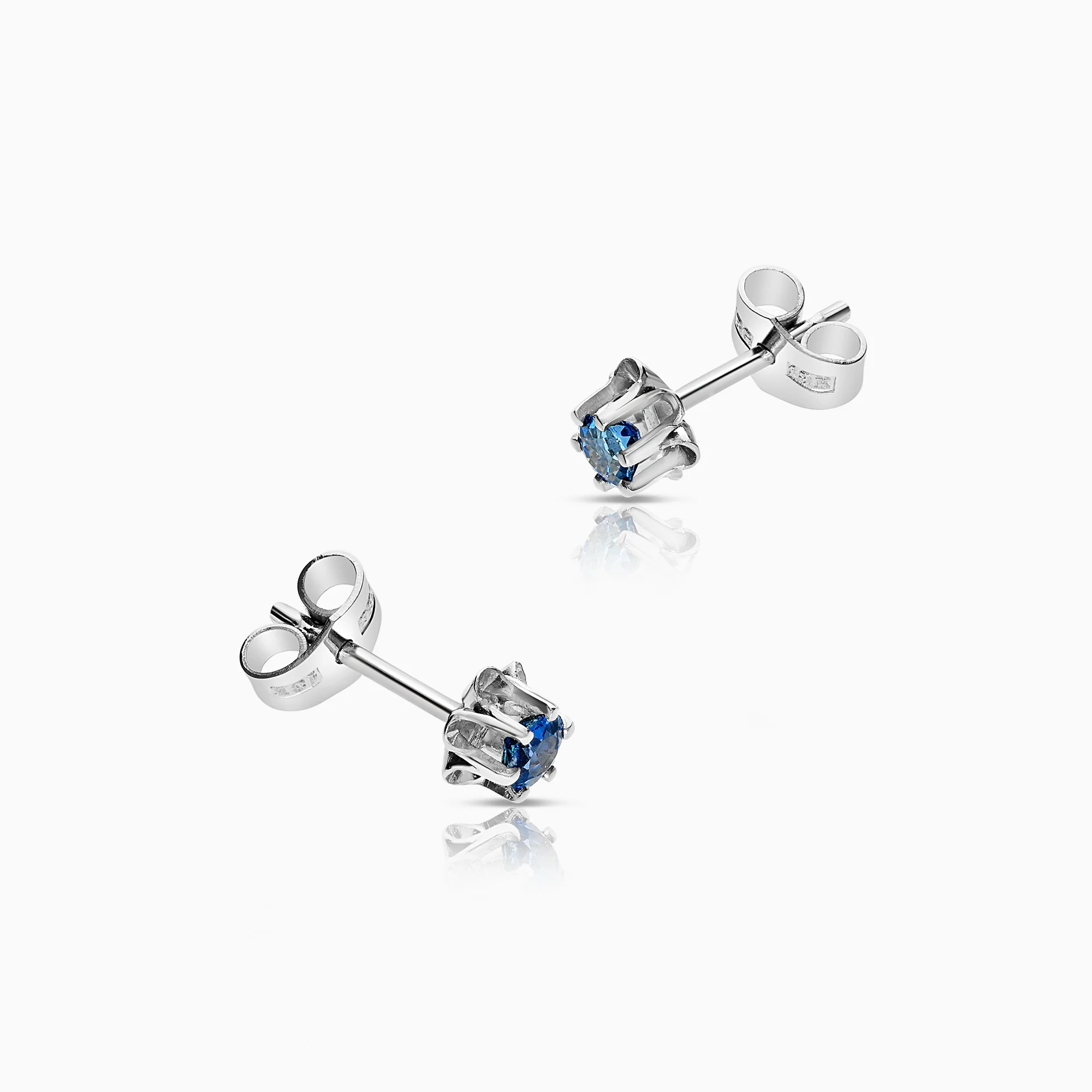 Solitaire earrings with blue sapphires 1.46g 18K white gold - Image 2