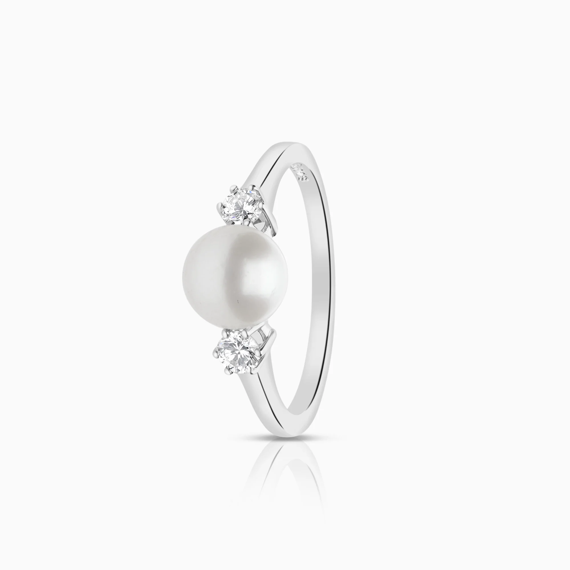 Ring with cultured pearl and diamonds 0.20ct 14K white gold