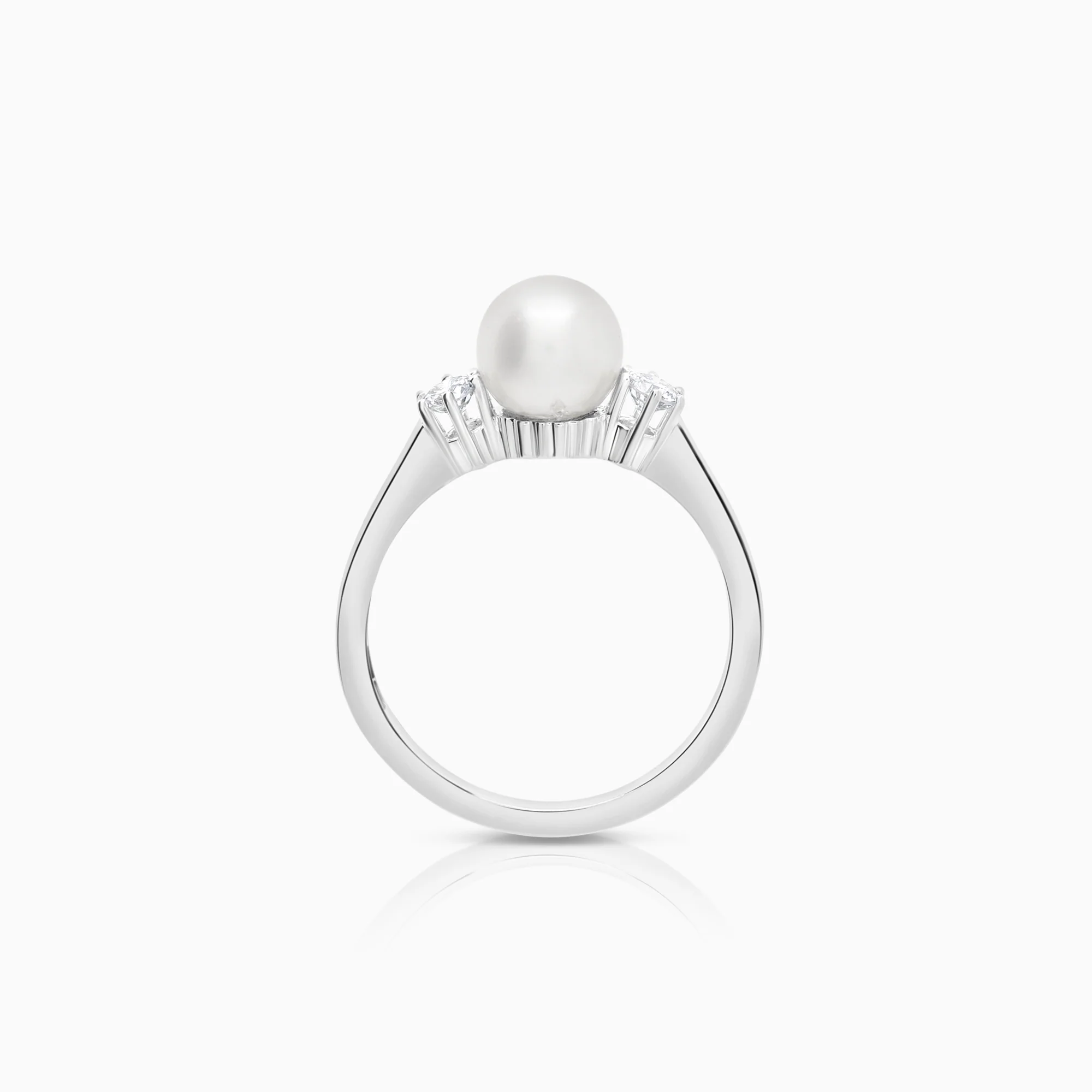 Ring with cultured pearl and diamonds 0.20ct 14K white gold - Image 2